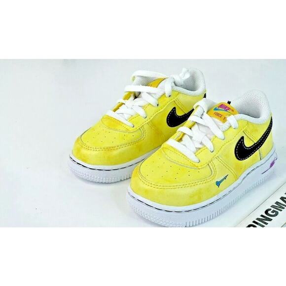 NIKE AIR FORCE 1 AF1 LV8 3 TD Toddler Peace Love Basketball Yellow Size 6C - Picture 2 of 9